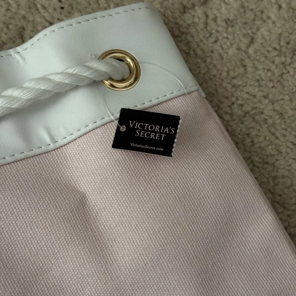 Victoria's Secret Pink Striped Sunset Cinch Drawstring Tote Beach Backpack NWT